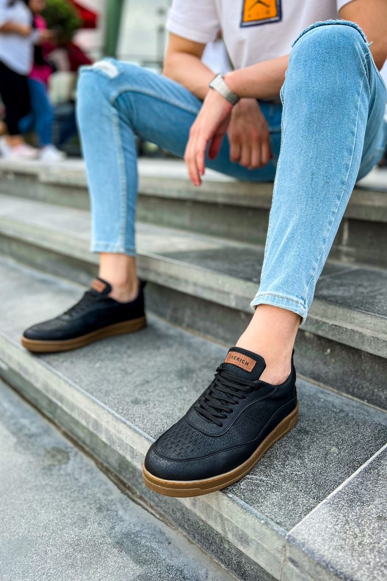 Ανδρικά μαύρα Sneakers δερματίνη με κορδόνια CH157 φωτογραφία